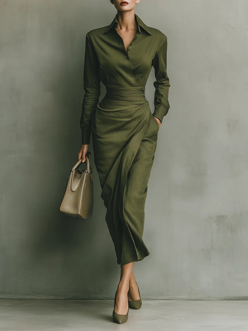 Adele | Olive Wrap Midi Dress